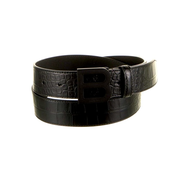 Balenciaga Men's Black Crocodile Embossed Belt - Picture 2 of 4